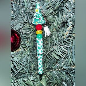 Festive Christmas Tree Pen with Beads